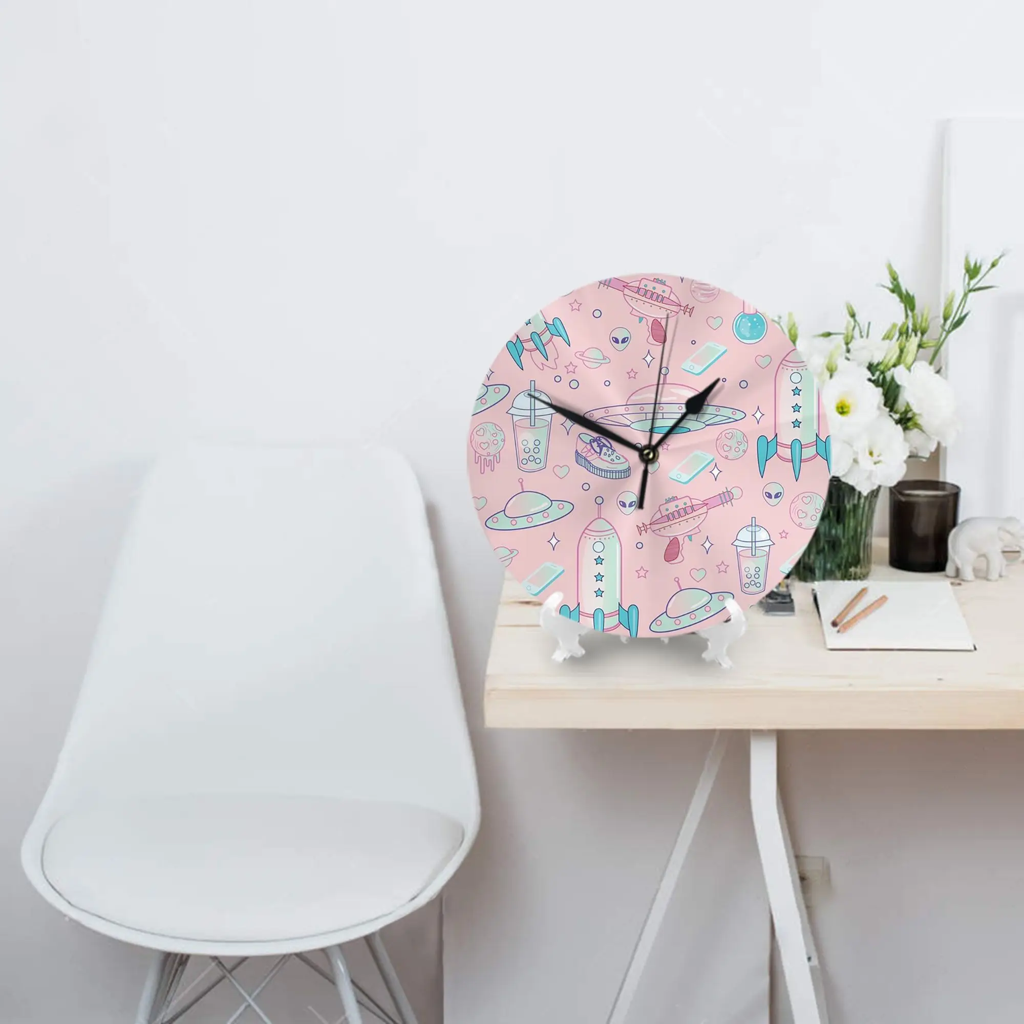 Galaxy Babe Pattern Wall Clock Room Decoration Silent Round Clock for Bedroom Living Kitchen Home