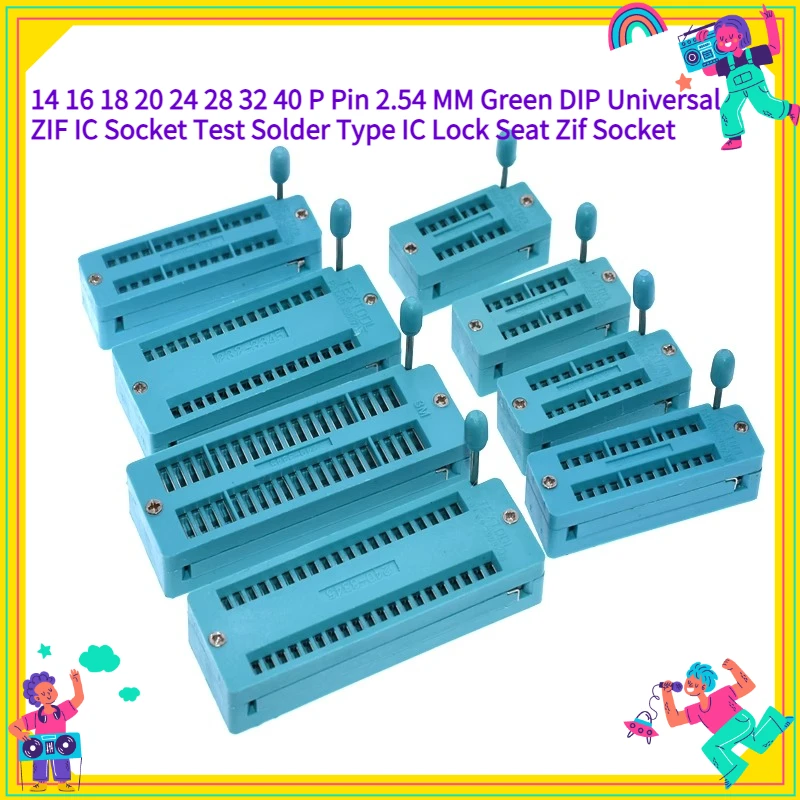 2PCSlot 14 16 18 20 24 28 32 40 P Pin 2.54 MM Green DIP Universal ZIF IC Socket Test Solder Type IC Lock Seat Zif Socket