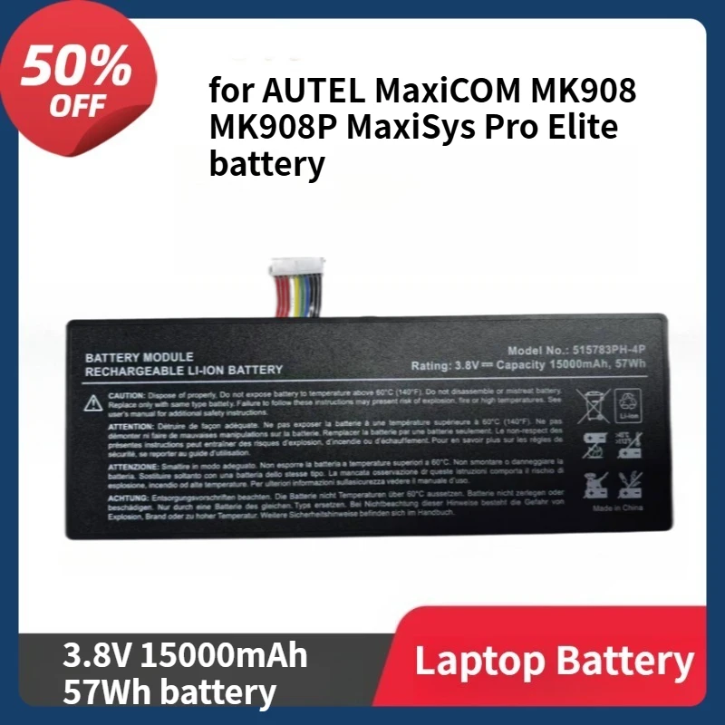 

515783PH-4P Аккумулятор для AUTEL MaxiCOM MK908 MK908P MaxiSys Pro Elite 3,8 В 15000 мАч 57 Втч Аккумулятор