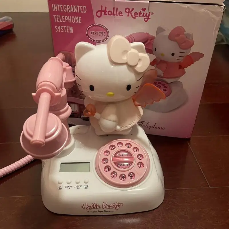 Hello Kitty Sanrio Plush Kawaii Cartoon Cute Angel Wings Medieval Corded Phone Ornament Anime Plush Toys for Girls Birthday Gift