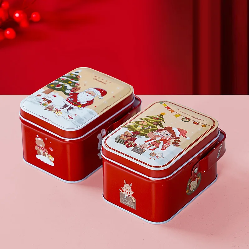 Christmas Candy Box Metal Tinplate Handheld Suitcase With Handle Portable Candies Holders Sugar Storage Container Home Decor