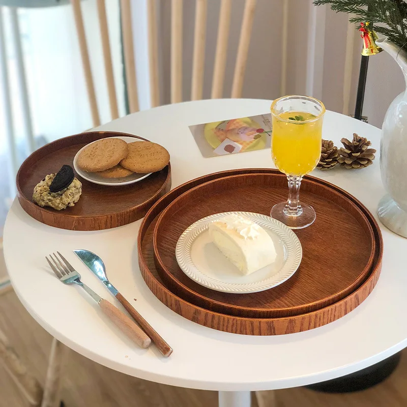 

Wooden Round Table Decoration Tray Tray Decorative Trays Snack cake Plate Sundries Display Organizer Desktop Decorative Plate