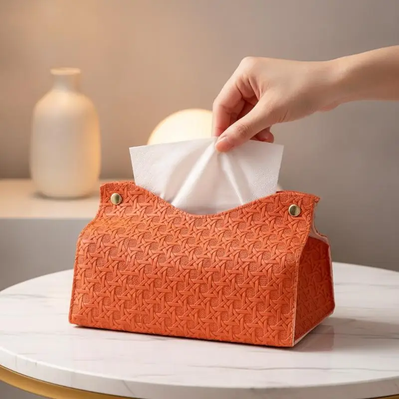 PU Leather Tissue Box Low Maintenance Decorative Napkin Holder Waterproof for Living Room Bedroom Bathroom Car Home Office Use