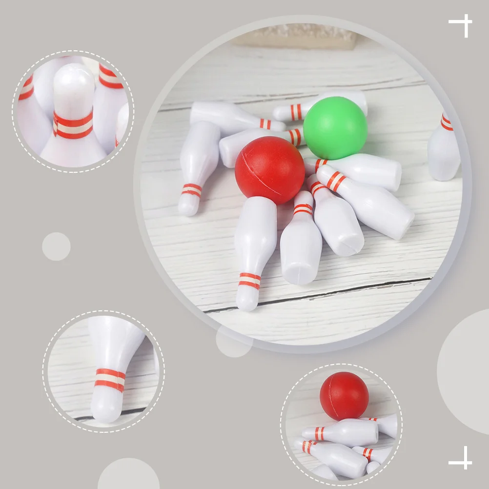 2 Set Bola Bowling Mini Model Plastik Dekoratif Mainan Olahraga Anak Adegan Desktop Buatan Tangan Gaya Eropa Daya Tahan