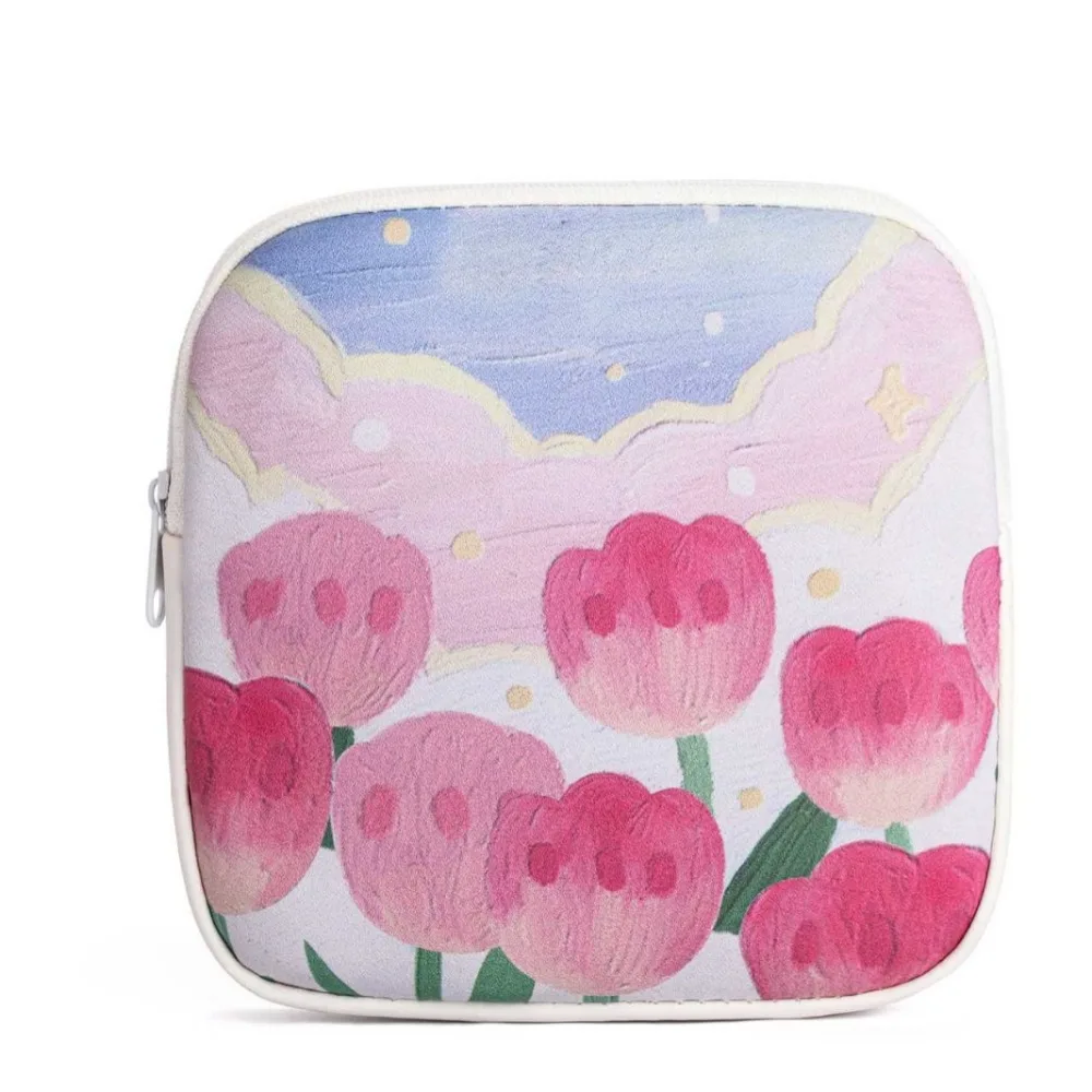 Korean Style Tulip Flower Storage Bag Small Item Bag Cloth Sanitary Napkin Storage Bag Data Cable Storage Bag Coin Purse