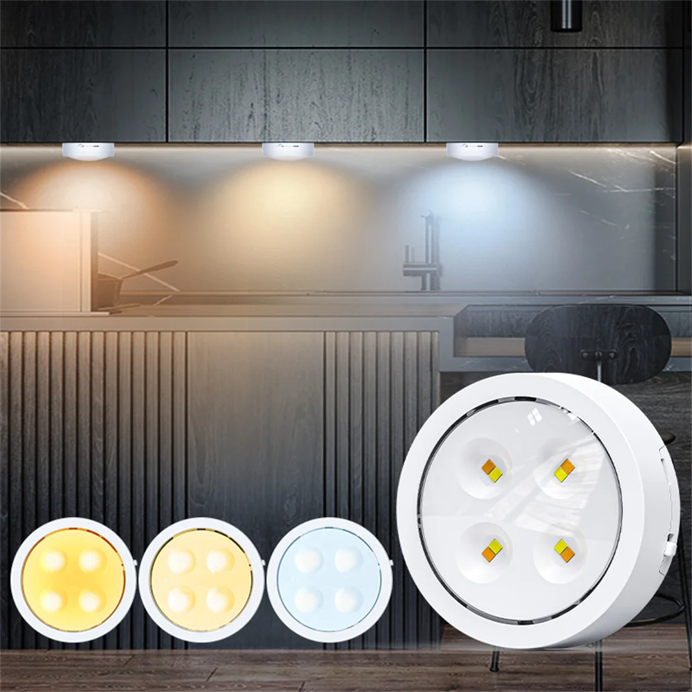 

USB Rechargeable 86MM Led Puck Light WW/NW/CW Dimmable 3 Lamp 1 Remote & Timer for Bedroom,Foyer,Study