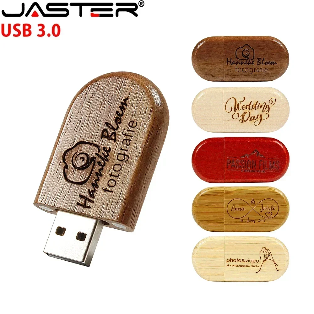 JASTER 20PCS/LOT Wooden USB 3.0 Flash Drives 128GB Free Logo Pen Drive 64GB 32GB Memory Stick Creative Gift USB Stick for Laptop