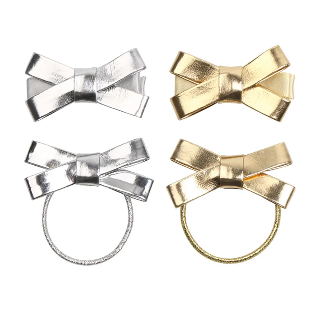 

4pcs Hair Ties Clips Elastic Kids Bowknot Ponytail Holder Rope Durable Non fading Deformation Gift Christmas Party Stage