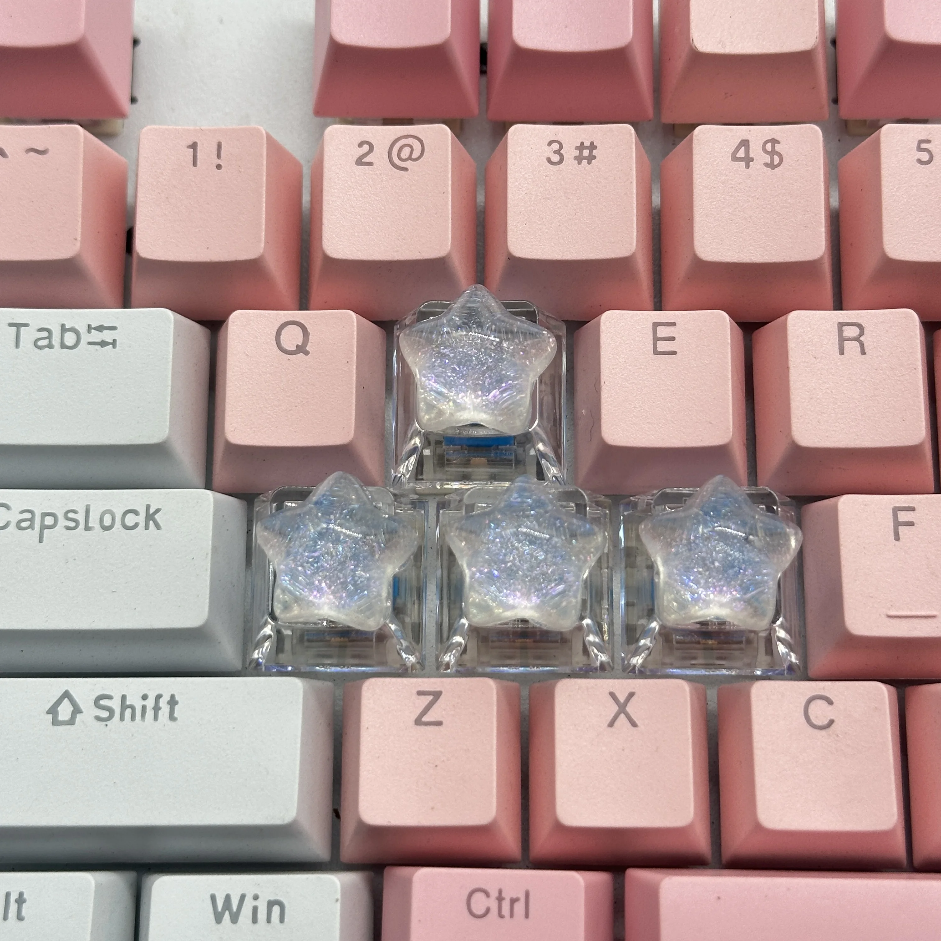 4pcs DIY Personalized Transparent Star Glitter Keycaps Transparent Cute 3D Direction Keys Game Mechanical Keyboard Keycaps