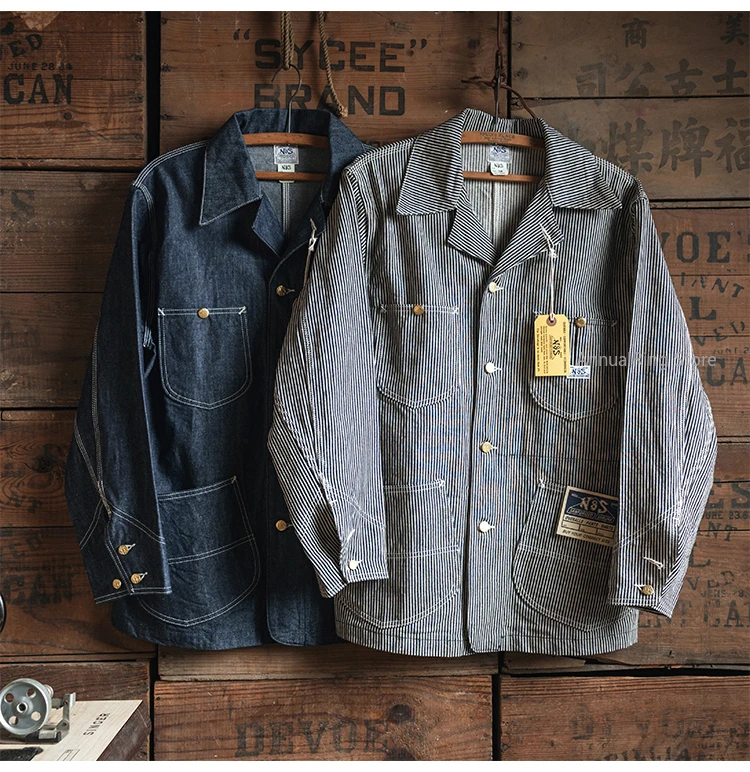 NON STOCK Denim Four-bag Railway Tooling Jacket 98J Striped Work Jacket LOT 91J Dungaree Demin Coat