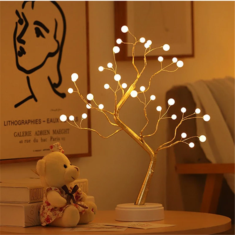 LED Birch Tree Night Light Mini Tree Copper Wire Garland Lamp For Kids Home Bedroom Decoration Fairy Atomsphere Holiday Lighting