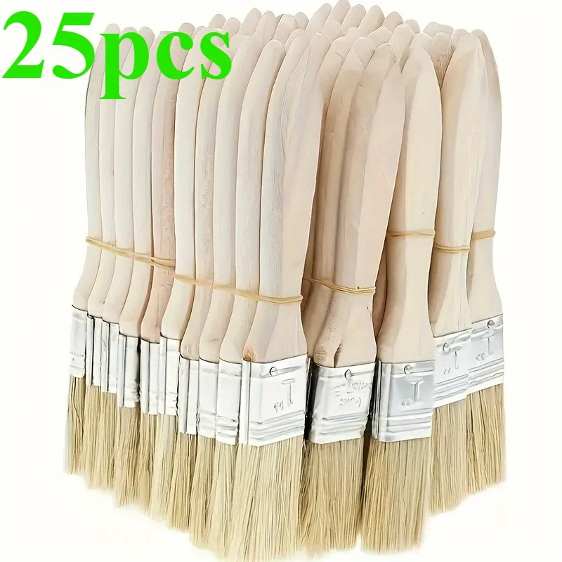 25Pcs 1 Inch Paint Brushes Set Wooden Handle Bristle Brush for Wall Painting Stains Varnishes DIY Art Crafts