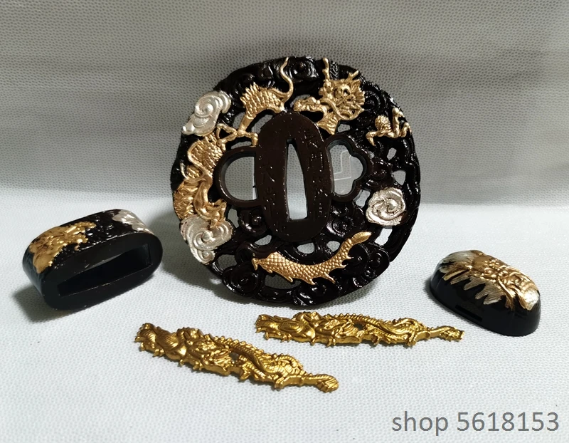 Gold copper dragon tsuba fuchi Menuki for Japanese sword katana wakizashi tanto