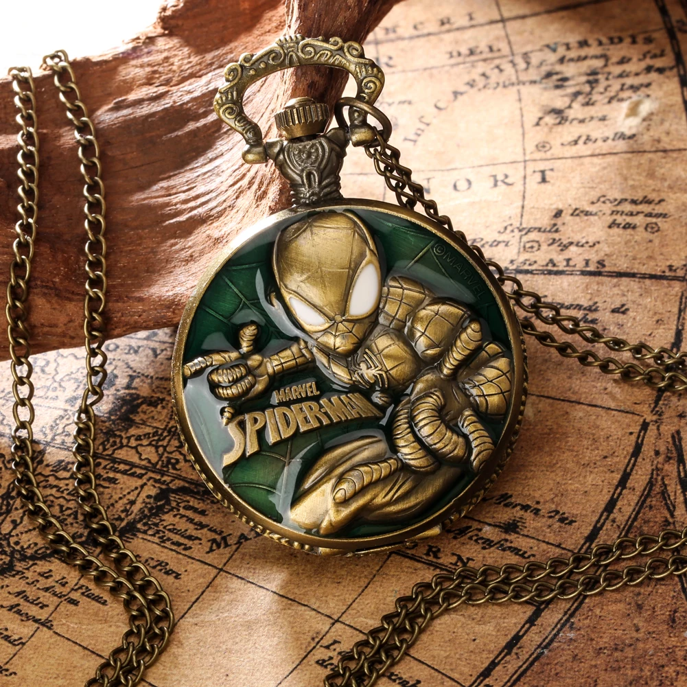 Montre de poche à Quartz pour hommes, Marvel, Spiderman, Anime, célèbre héros araignée, Cosplay, Steampunk, collier, pendentif, chaîne