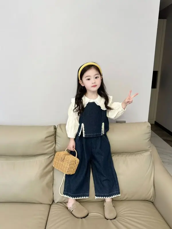 Spring Children Overalls Thin Denim Suspenders Pantsset Baby Denim Pants Retro Casual Loose Girls Overalls Kids Jumpsuit