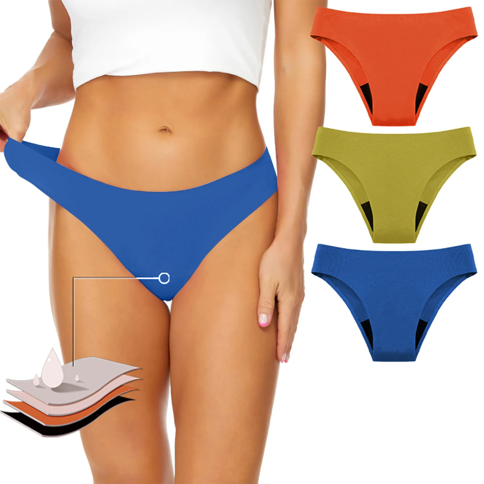 

Menstrual Leakproof Bikini Bottom Absorbent Daily Panties For Women Solid Color Comfy High Waist Swimming Trunks