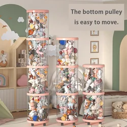 Plush Bucket Children's Toy Box Doll Storage Container Cylinder Transparent Moistureproof Storage Tube Organizer With Wheels