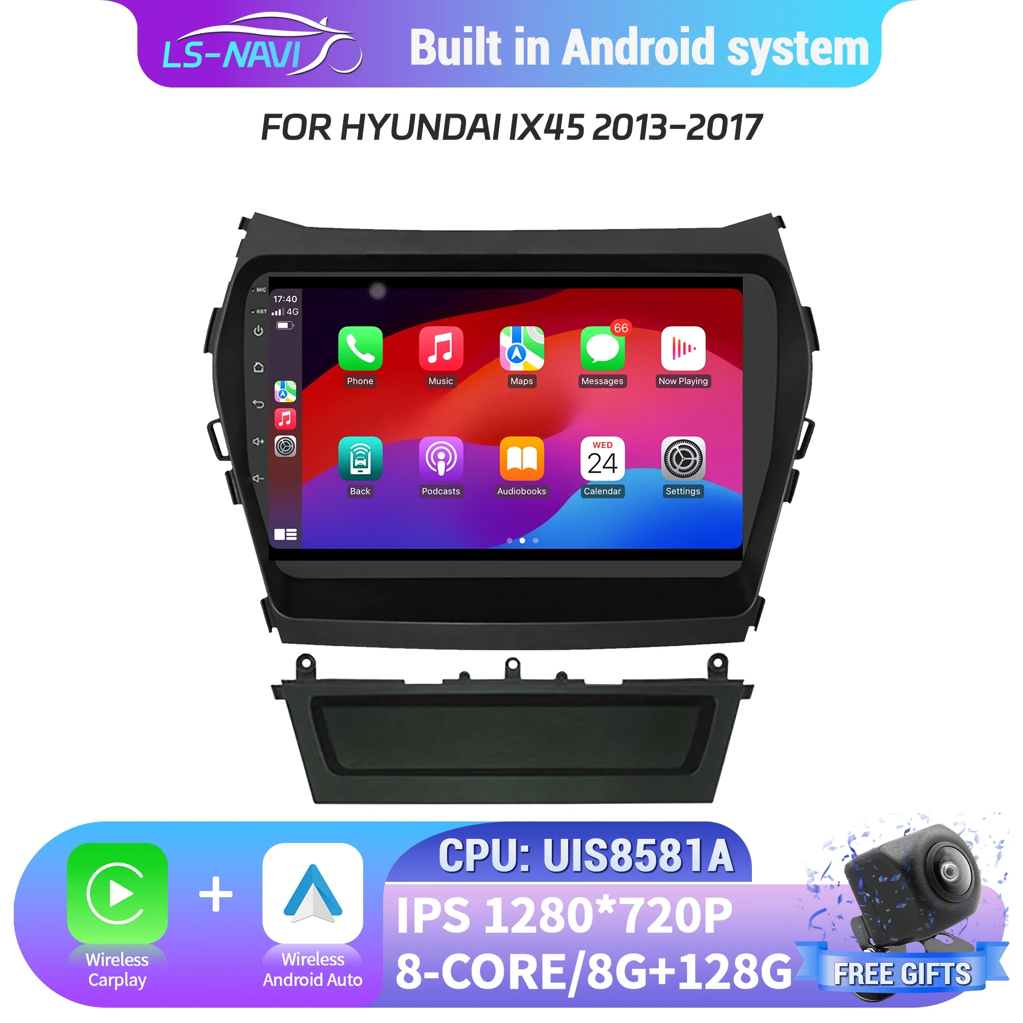 

Car Radio For Hyundai IX45 2013-2017 Android 14 Navigation 4G GPS Navigation Wireless CarPlay Multimedia Head Unit Touch Screen