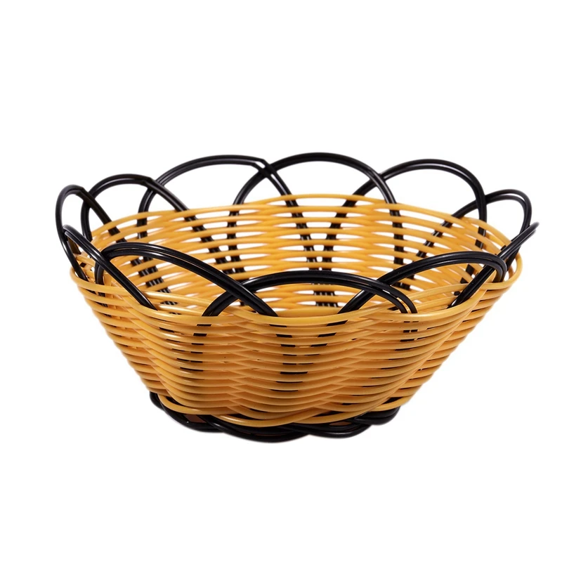 

2X 7 Inch Plastic Braided Basket Fruit Vegetable Cookies Container Holder Black&Orange