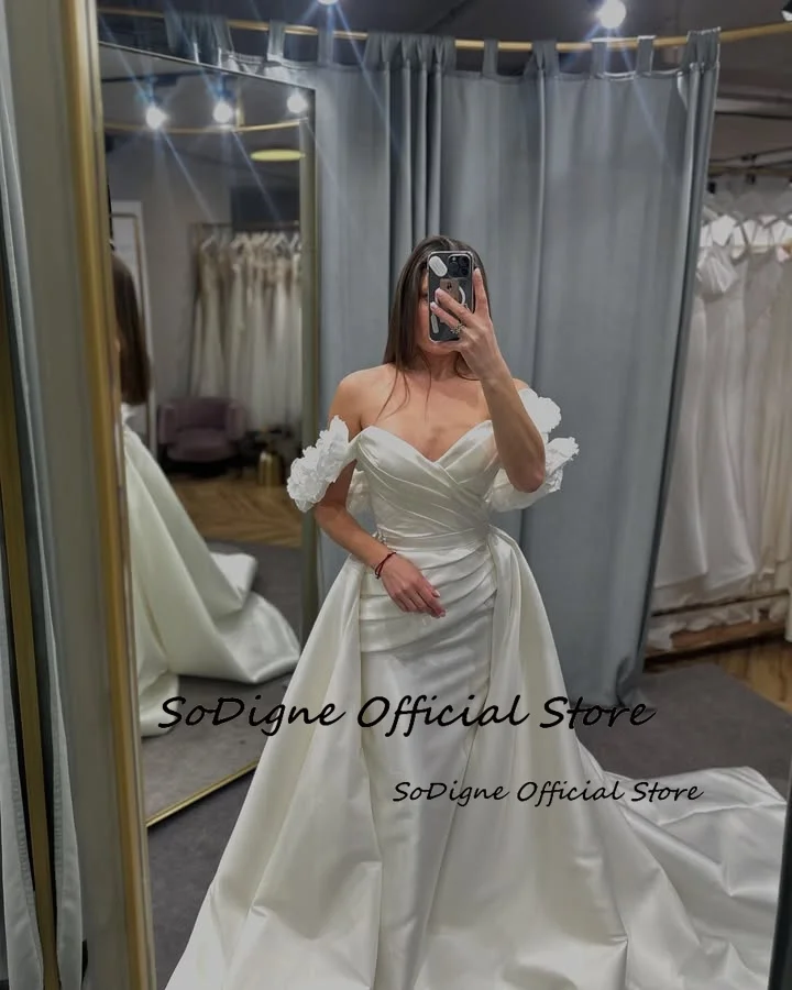 SoDigne sirena vestidos De novia con hombros descubiertos vestido De novia De satén con forma De corazón vestido De novia De tren desmontable bata De Mairee ﻿ Personaliza