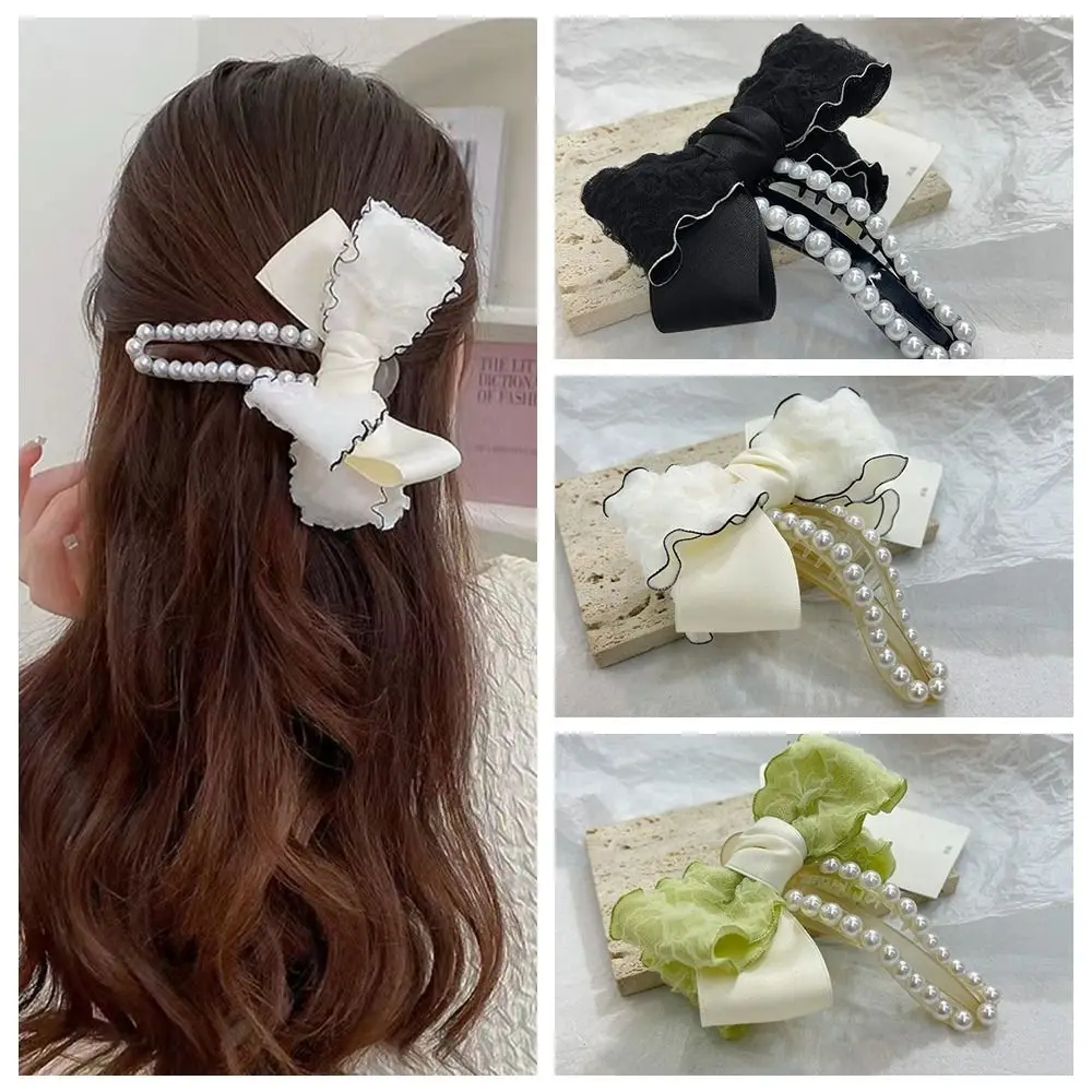 مشابك اللؤلؤ الكورية للنساء ، غطاء الرأس القوس ، إكسسوارات الشعر البلاستيكية الأنيقة ، مقاطع منقار البط