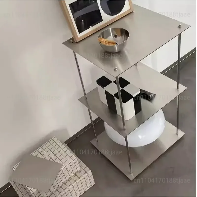 Industrial Wind Brushed Stainless Steel Shelf Ornament Display Shelf Bookshelf ins Multi-layer Storage Display Shelf