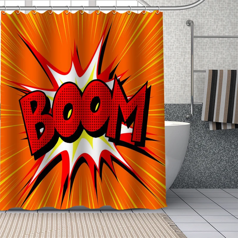 Comic-pop Art City Explosion Humor Expressions Shower Curtains Bathroom Curtain Fabric Washable Polyester for Bathtub Decor Set