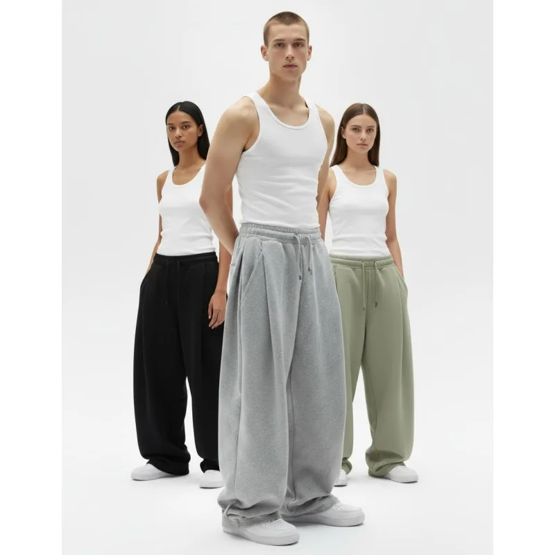 2025 a la moda europea y americana, nuevo otoño e invierno, pantalones deportivos casuales de moda de color liso con ajuste original