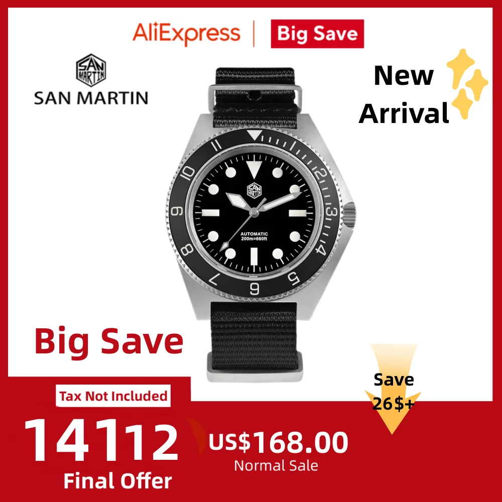 San Martin 40mm Classic NH35 Field Watch For Men Diving Self Winding Military Waterproof Reloj 20Bar Nylon Strap BGW-9 SN0123