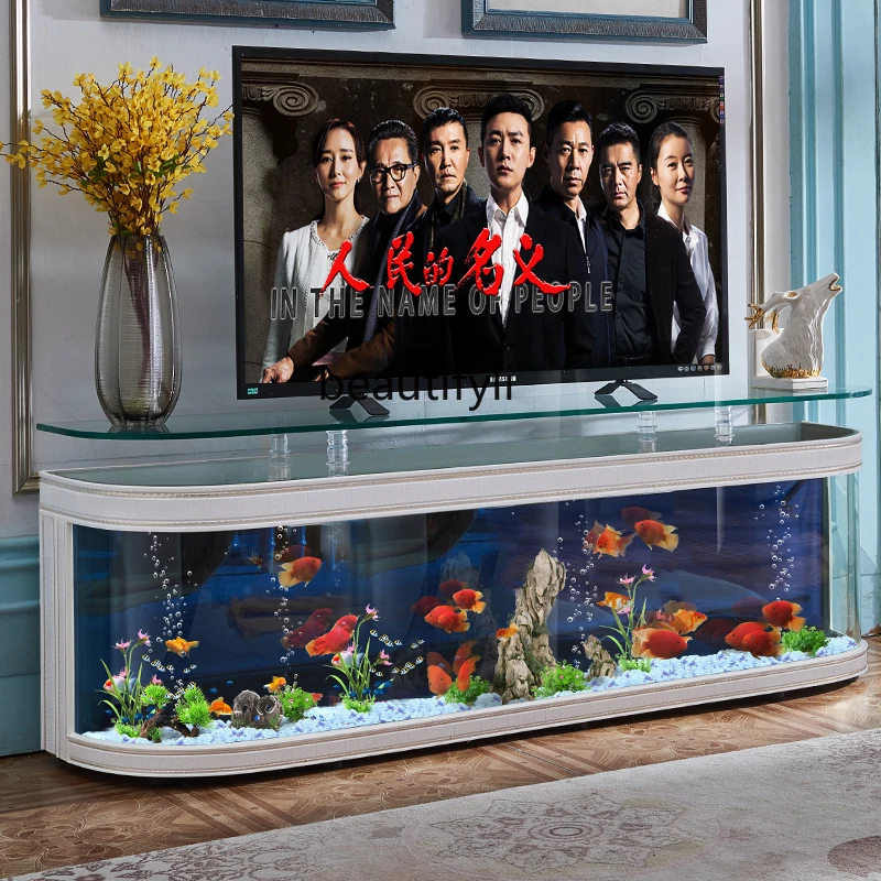 European TV Cabinet Ecological Fish Tank Aquarium Floor Glass Bar Living Room Coffee Table Fish Tank living room decoration