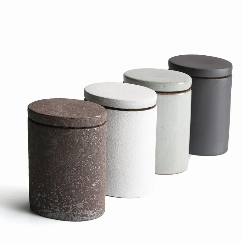 Vintage Stoneware Tea Jar Cylindrical Ceramic Storage Jar Desktop Ornaments Household Sundries Food Storage Containers Art Decor