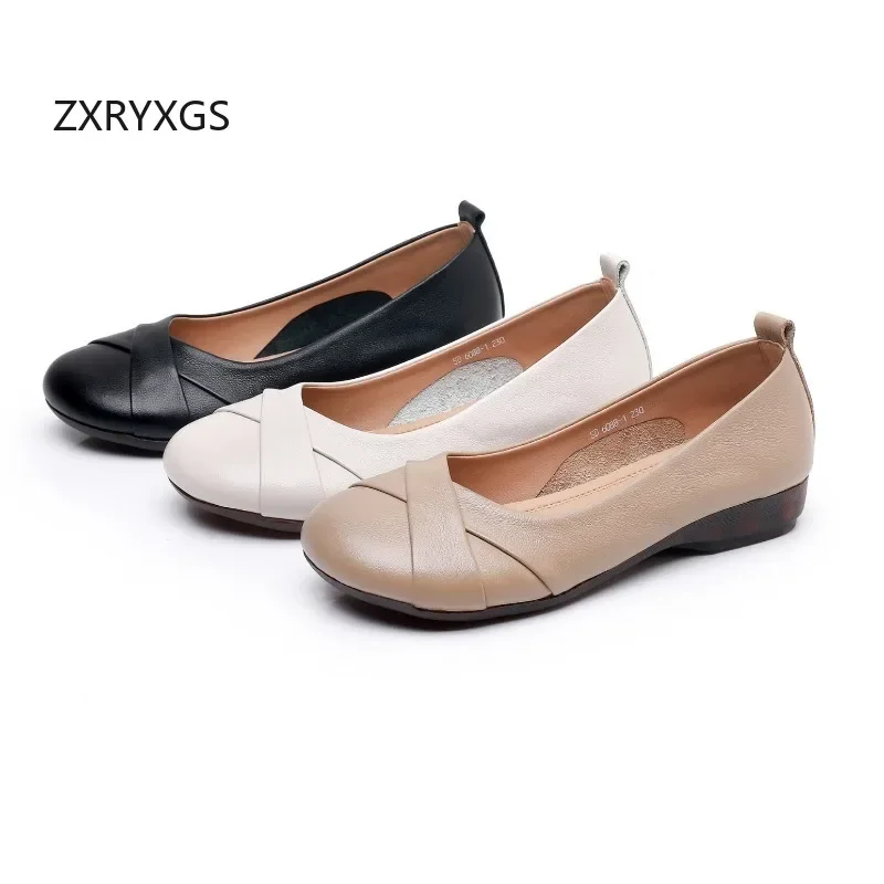 ZXRYXGS Top Layer Soft Cowhide Large Size Flats 2025 Light Comfortable Soft Sole Women Flat Shoes Temperament Trend Casual Shoes