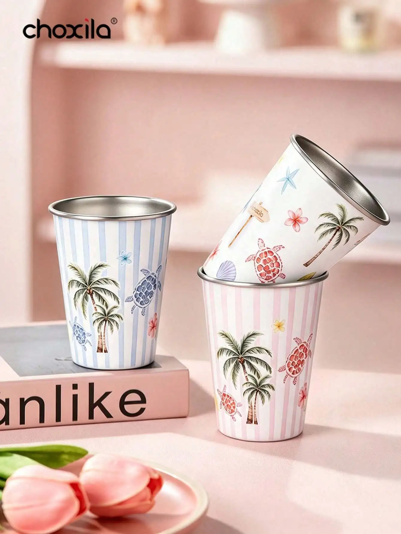 350ml Beach Style Coffee Mug, Coconut Tree Turtle Shell Print, Summer Cup for Camping, Afternoon Tea & Holiday Gifts