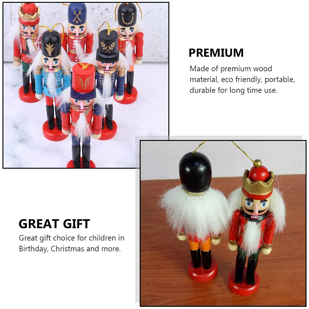 

6pcs 12Cm Wooden Hanging Walnut Soldier Ornament Painted Nutcracker Decor For Christmas Tree Xmas Party Desktop Children Room