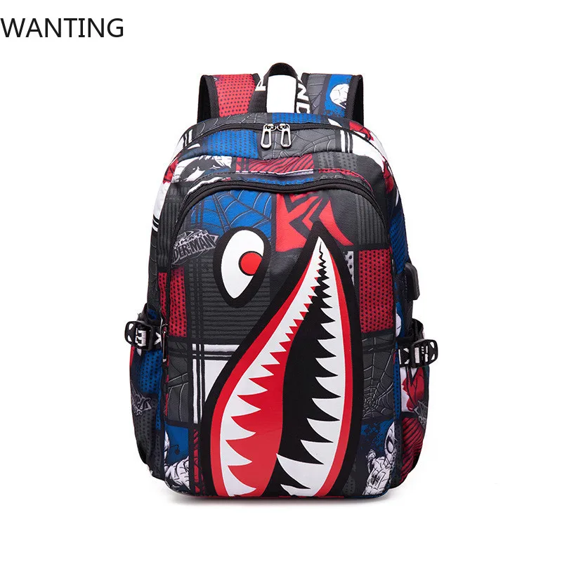 

Рюкзак в стиле аниме, сумка для начальной школы, дорожный рюкзак с мультяшным принтом акулы, сумка для учащихся начальной школы, рюкзак Mochila Infantil