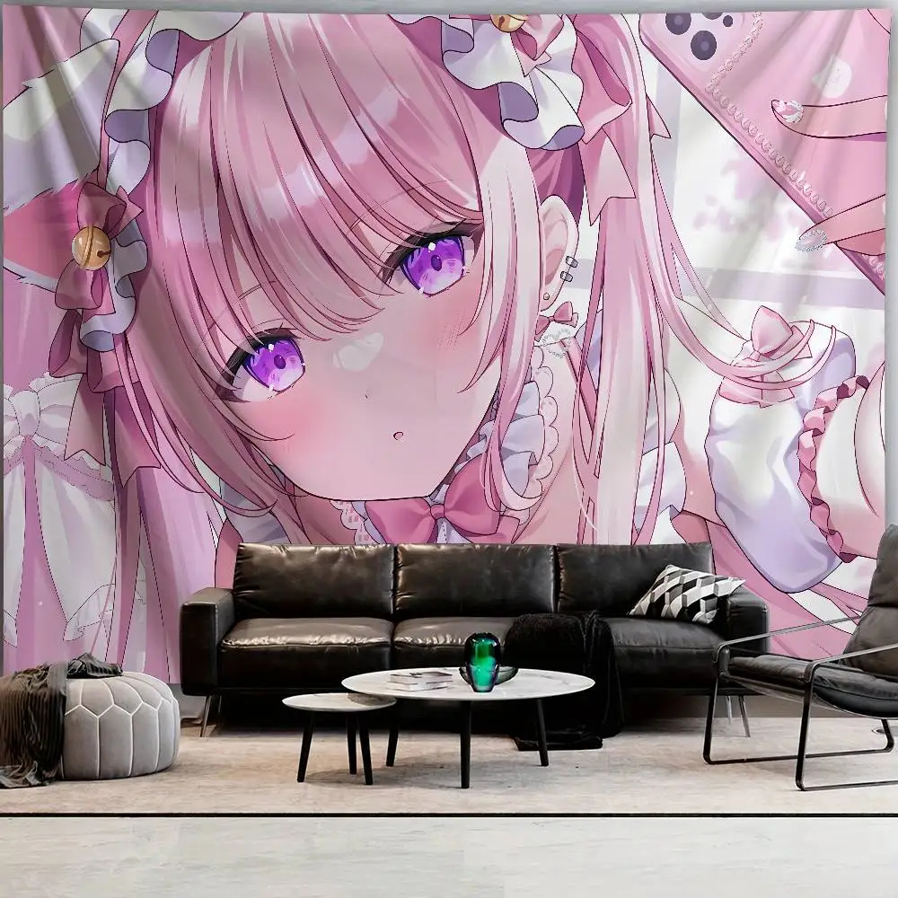 Hot Kawaii Anime Girl Tapestry Pink Aesthetic Girl Wall Hanging Manga Room Decor Cute Girl Bedroom Background Cloth Gift
