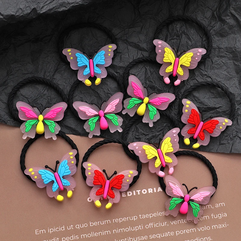 New 10PCS/Set Bow Elastic Rubber Band Hair bands Flower Butterfly shape Headbands Hair Accessories Gilrs Cute Cartoon Headwear