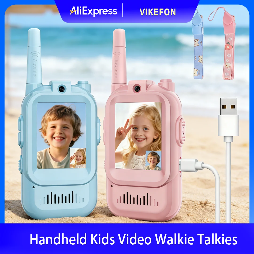 أجهزة اتصال لاسلكية فيديو للأطفال محمولة باليد 2 حزمة قابلة للشحن فيديو إنترفون ألعاب داخلية وخارجية للأولاد والبنات من سن 3 إلى 12 سنة هدايا