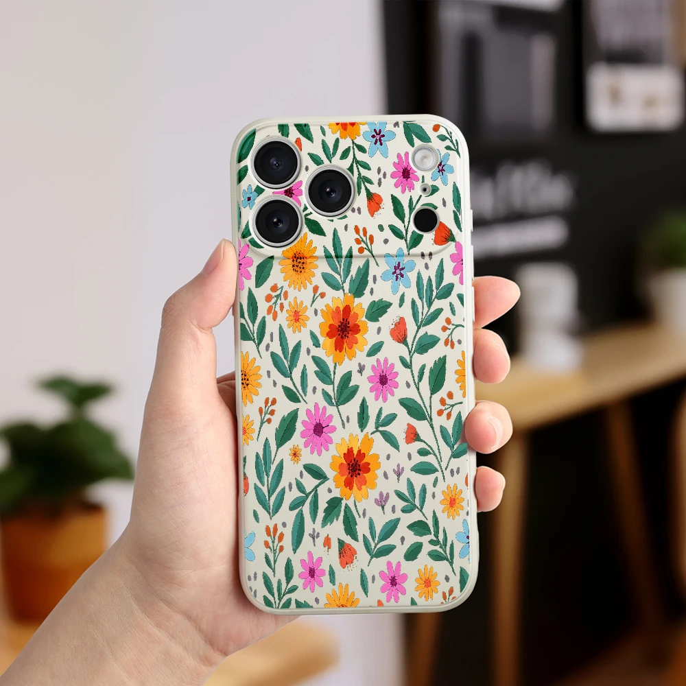 غطاء من البولي يوريثان بنمط الأزهار الطازجة لهاتف iPhone17 ProMax 17 Air 16 15 14 13 12 11 Pro Max XS Max7 8 Plus 16e 16 Plus
