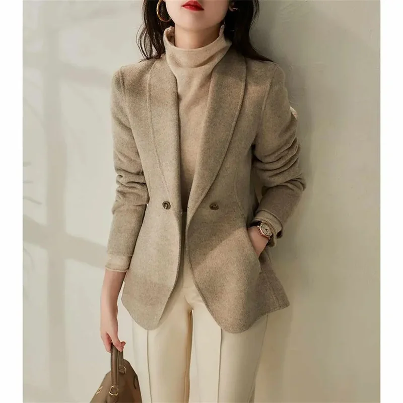 The Main Women's Coat 2023 Spring New Gentle Temperament Waist And Thin Professional One-Button Wool Suit Female Jacket Trend A1