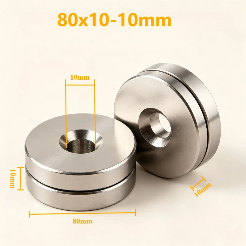 80x10-10mm N35 Round Countersunk Neodymium Magnet 80*10-10 mm Big Powerful Permanent Rare Earth NdFeB Magnet for DIY Home Crafts