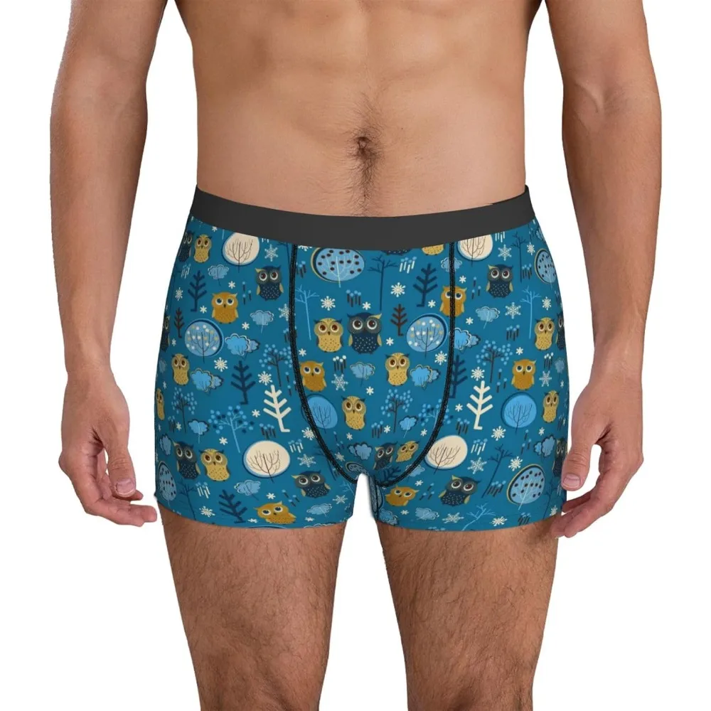 

Mens Underwear - Shorts For Men, Cute Colorful Owls And Trees Boxer Briefs For Men Pack, Mens Boxer Briefs