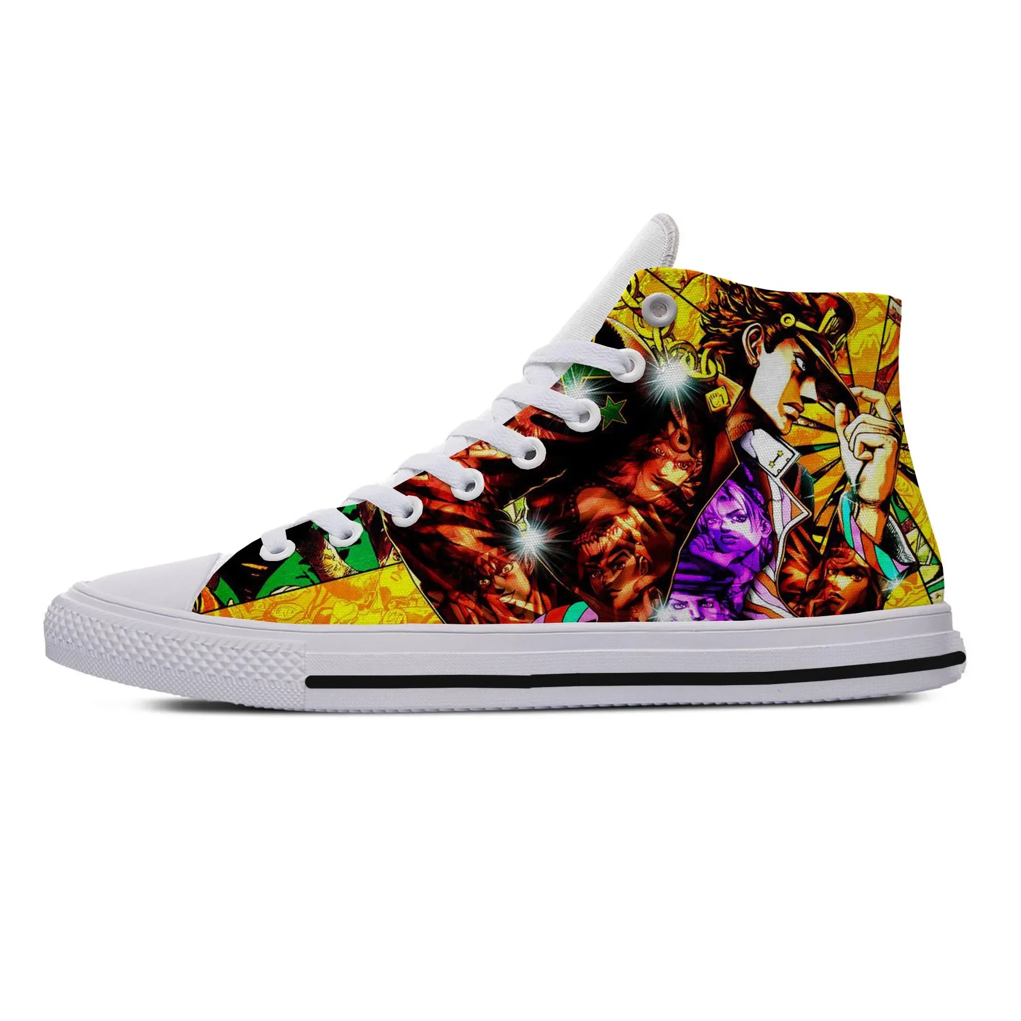 

Hot Cool Summer Jojo Bizarre Adventure Kujo Jotaro Joseph OH MY GOD Letter Comfortable Canvas Shoes High Help Latest Board Shoes