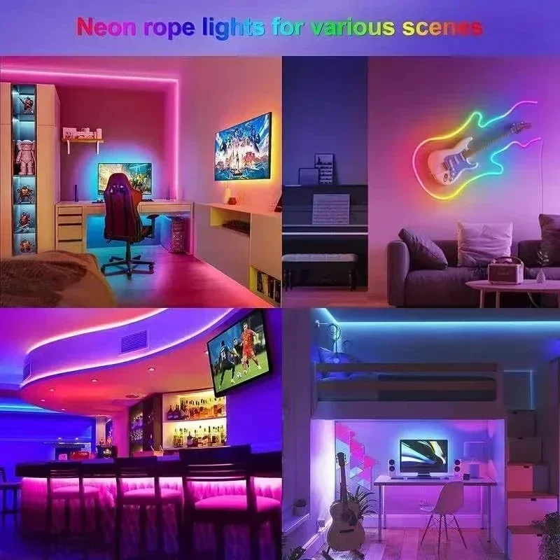 Faixa de led neon rgbic usb 5v, 1/2/3/4/5/10m ip65 rgbic fita de lâmpada de néon com aplicativo bluetooth e controle remoto para iluminação de deocor de néon diy