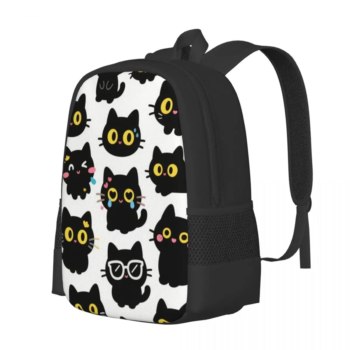 Behavior of black cat boys and girls, children's backpacks, laptops, shoulder bags