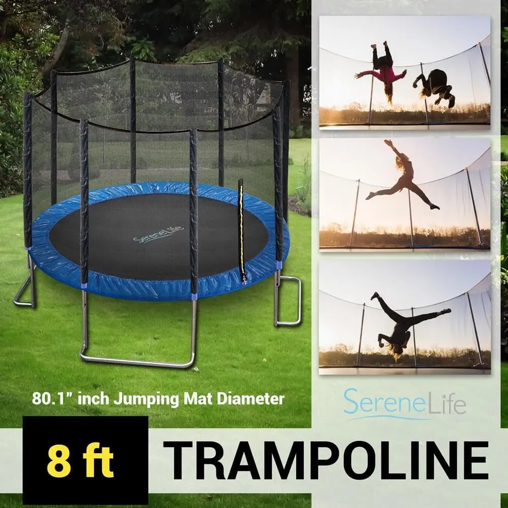 Serenelife 8/10/12 ft outdoorové rekreační backyard konírna, silná těžký celní poplatek trampolína s bezpečnosti ohrada sit', antirust