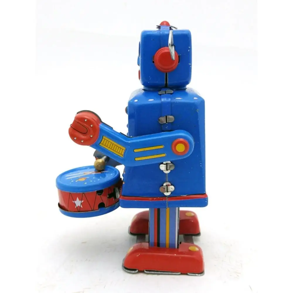 Robot bębniący Nakręcany chodzący robot Żelazne metalowe figurki Zabawka nakręcana Chodząca zabawka Retro Styl Zabawna gra