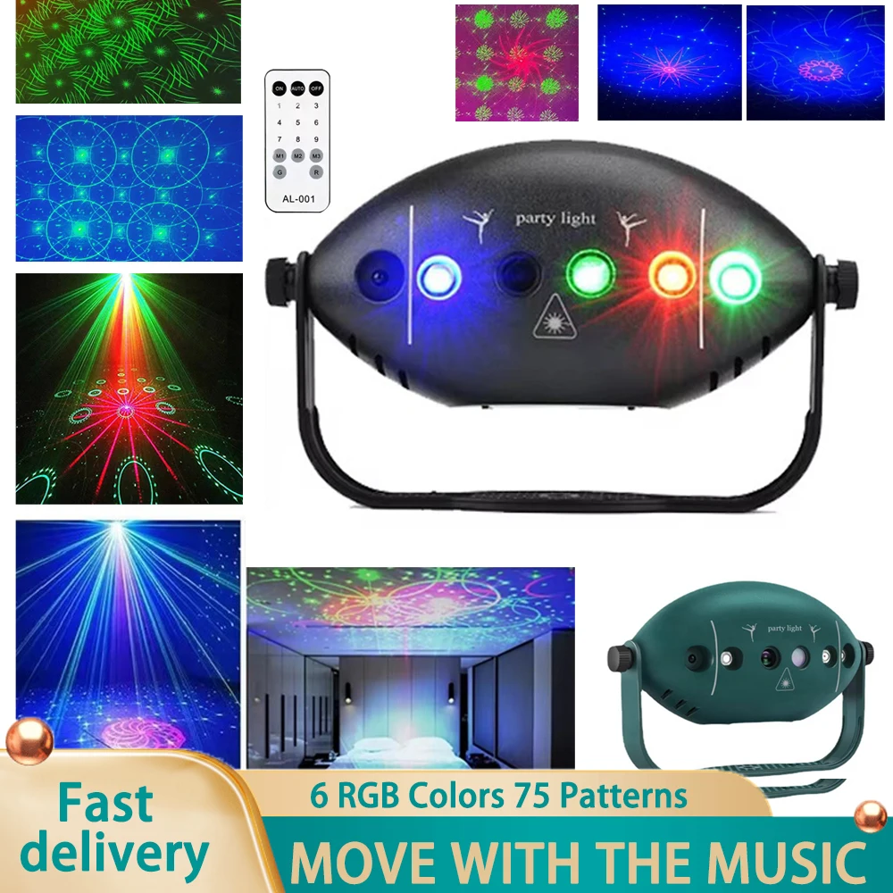 

2024 LED 72 Pattern Stage Light USB Plug-in DJ Environment lamps Remote Control Sound Party Wedding Decorative Lamp Disco Lights