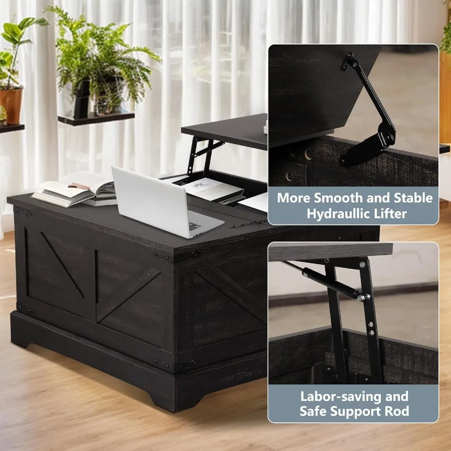 โต๊ะกาแฟวินเทจแบบยกได้ โต๊ะกลางทรงสี่เหลี่ยม โต๊ะห้องนั่งเล่น โต๊ะไม้ โต๊ะน้ำชา สไตล์เรโทร สีน้ำตาล