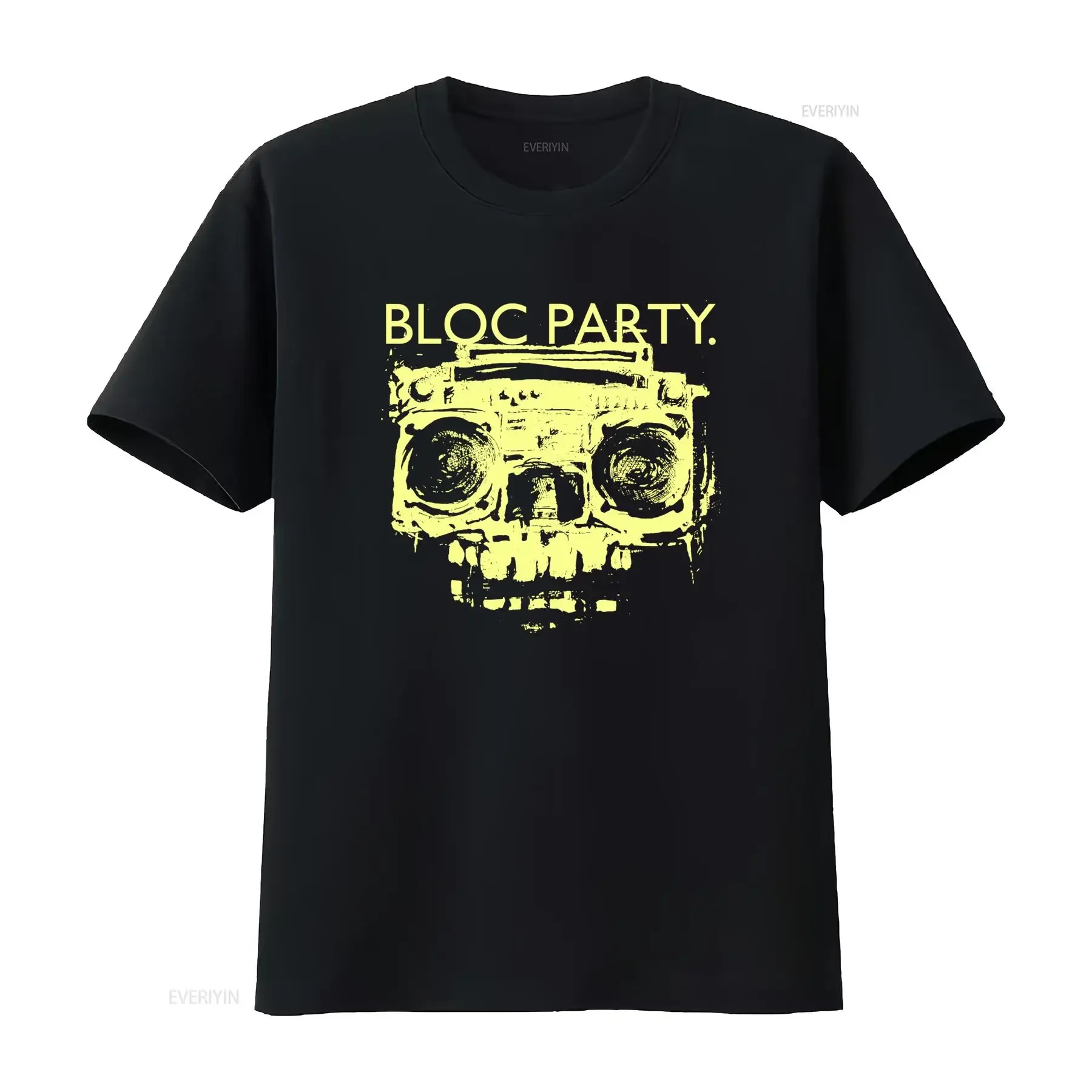 BLOC PARTY Print T Shirt Retro Boombox Design Black Cotton Sizes S to 5XL DO505 vintage Washed fashion Slightly Casual Unisex